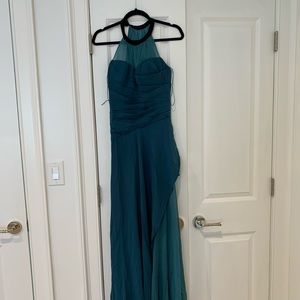 J Mendel dark teal beautifully cut gown